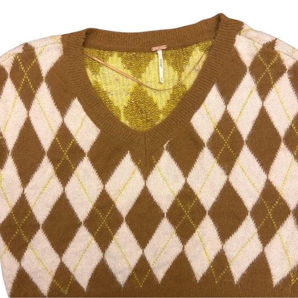 Free People Through the Motions argyle pattern sweater vest, brown cream size xs - Picture 5 of 11